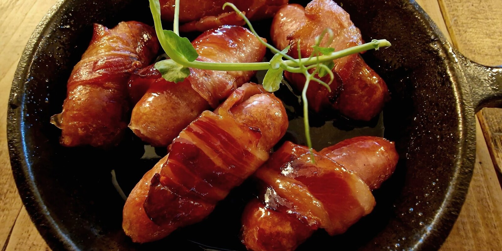 Pigs in blankets in a skillet at The Little Mill Inn