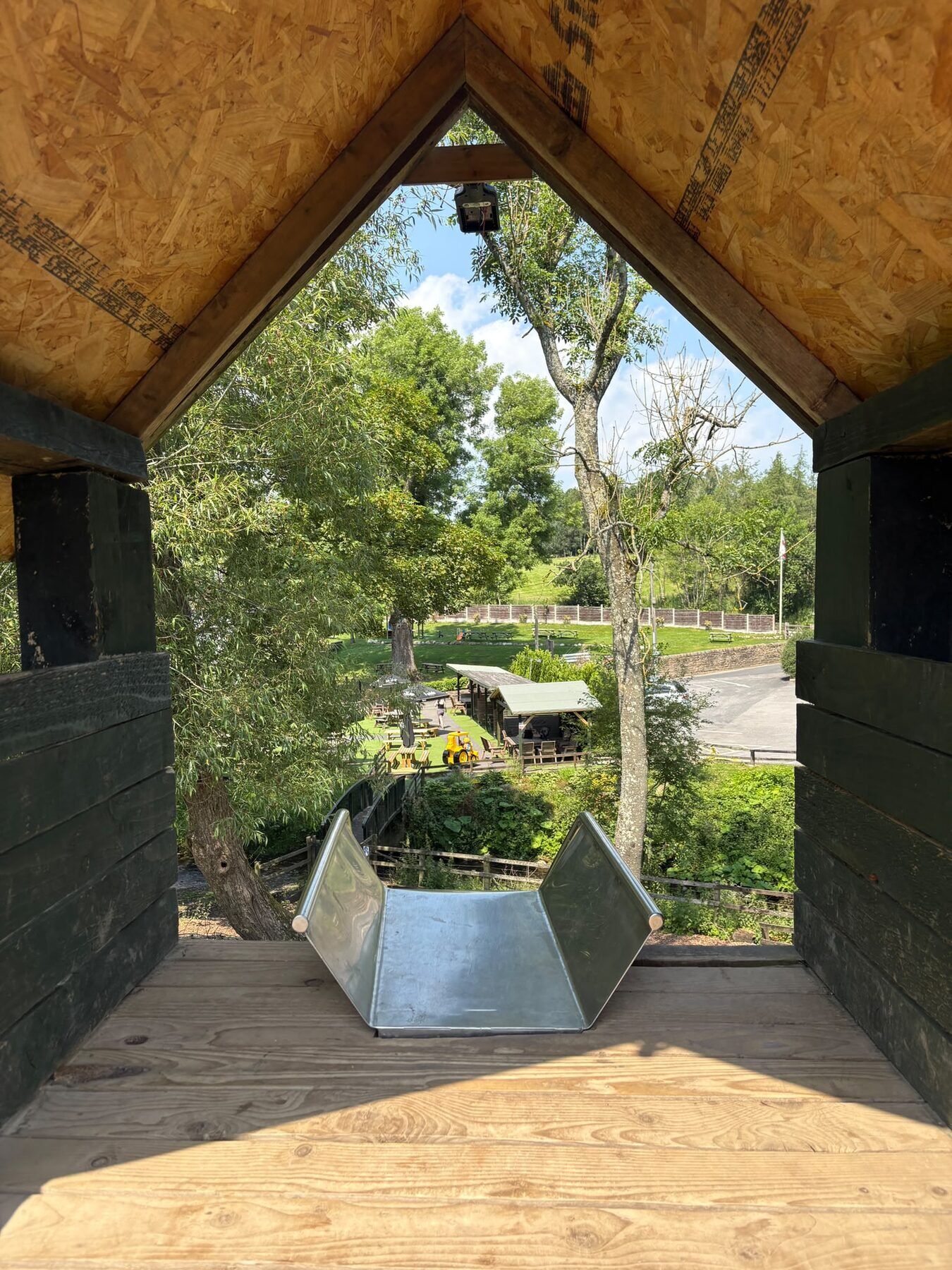 The view over the garden from the playground lookout tower