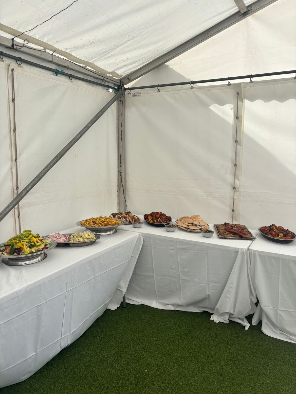 The marquee buffet laid out before guests arrive